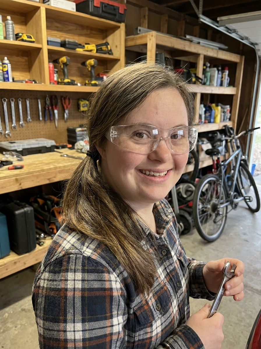 April at her wand-making table